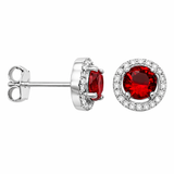 925 Sterling Silver Ruby Cubic Zirconia Halo Earrings