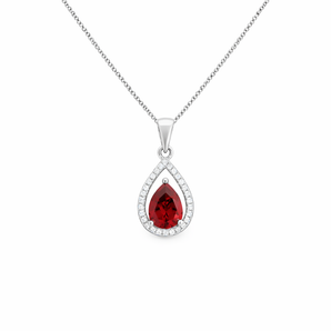 925 Sterling Silver Ruby Cubic Zirconia Teardrop Necklace