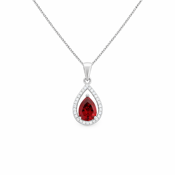 925 Sterling Silver Ruby Cubic Zirconia Teardrop Necklace
