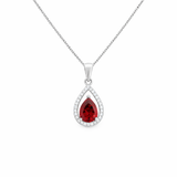 925 Sterling Silver Ruby Cubic Zirconia Teardrop Necklace