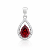 925 Sterling Silver Ruby Cubic Zirconia Teardrop Pendant for Necklaces