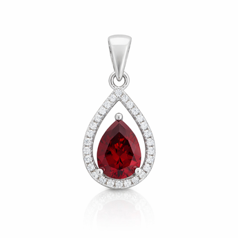 925 Sterling Silver Ruby Cubic Zirconia Teardrop Pendant for Necklaces