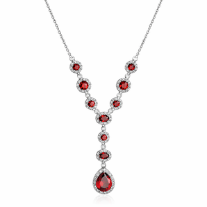 925 Sterling Silver Ruby Cubic Zirconia Y Drop Necklace
