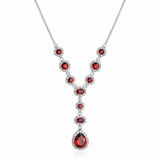 925 Sterling Silver Ruby Cubic Zirconia Y Drop Necklace
