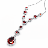 925 Sterling Silver Ruby Cubic Zirconia Y Drop Necklace
