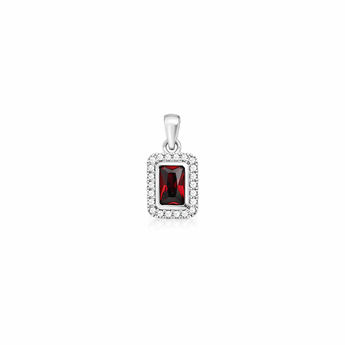 925 Sterling Silver Ruby Rectangle Halo Pendant for  Necklaces