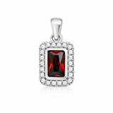 925 Sterling Silver Ruby Rectangle Halo Pendant for  Necklaces