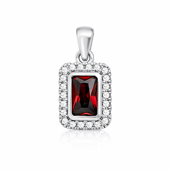 925 Sterling Silver Ruby Rectangle Halo Pendant for  Necklaces