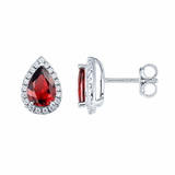 925 Sterling Silver Ruby Teardrop Cubic Zirconia Stud Earrings