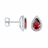925 Sterling Silver Ruby Teardrop Cubic Zirconia Stud Earrings