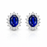 925 Sterling Silver Sapphire Cubic Zirconia Flower Earrings
