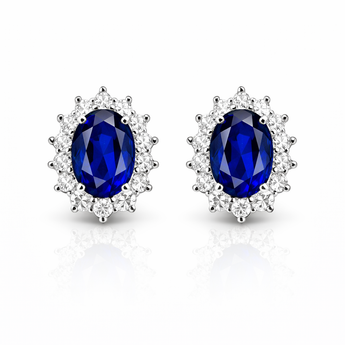925 Sterling Silver Sapphire Cubic Zirconia Flower Earrings