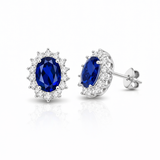 925 Sterling Silver Sapphire Cubic Zirconia Flower Earrings