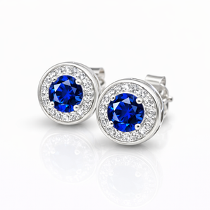 925 Sterling Silver Sapphire Cubic Zirconia Halo Stud Earrings