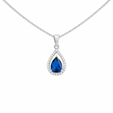 925 Sterling Silver Sapphire Cubic Zirconia Teardrop Pendant Necklace