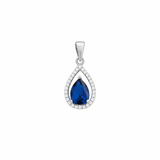 925 Sterling Silver Sapphire Cubic Zirconia Teardrop Pendant for Necklaces