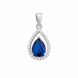 925 Sterling Silver Sapphire Cubic Zirconia Teardrop Pendant for Necklaces
