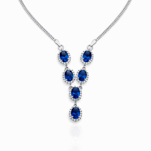 925 Sterling Silver Sapphire Cubic Zirconia Y Necklace