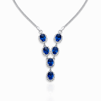925 Sterling Silver Sapphire Cubic Zirconia Y Necklace