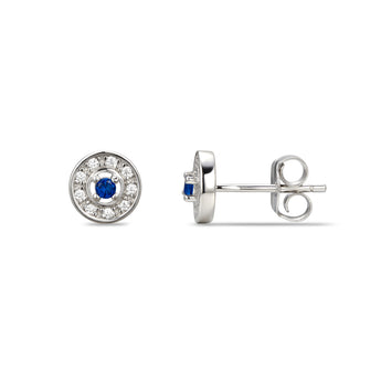 925 Sterling Silver Cubic Zirconia Stud Earrings Featuring a Blue Sapphire Cubic Zirconia Centre Stone Representing The September Birthstone
