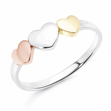925 Sterling Silver Three Tone Heart Ring with Rose Gold and 18ct Gold Plated details