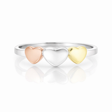 925 Sterling Silver Three Tone Heart Ring with Rose Gold and 18ct Gold Plated details
