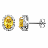 925 Sterling Silver Yellow Topaz CZ Oval Halo Stud Earrings
