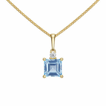 9ct Gold Pendant Necklace with Blue Topaz Princess-cut cubic zirconia detail