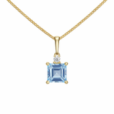 9ct Gold Pendant Necklace with Blue Topaz Princess-cut cubic zirconia detail