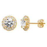 9ct Gold Cubic Zirconia Circle Halo Stud Earrings