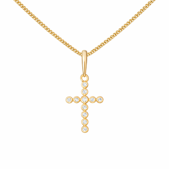 9ct Gold Cubic Zirconia Cross Pendant Necklace