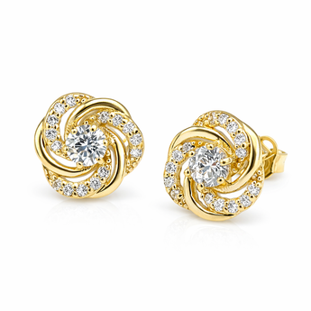 9ct Gold Cubic Zirconia Flower Knot Earrings