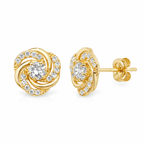 9ct Gold Cubic Zirconia Flower Knot Earrings
