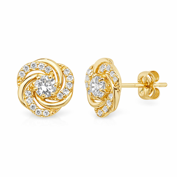 9ct Gold Cubic Zirconia Flower Knot Earrings