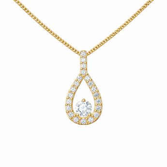 9ct Gold Cubic Zirconia Oval Drop Pendant Necklace