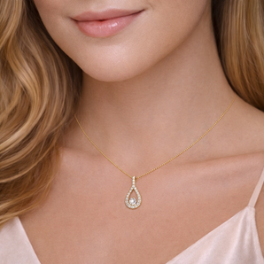 9ct Gold Cubic Zirconia Oval Drop Pendant Necklace