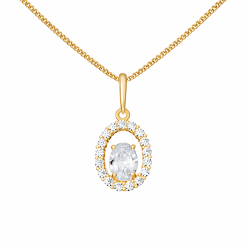9ct Gold Cubic Zirconia Oval Pendant Necklace