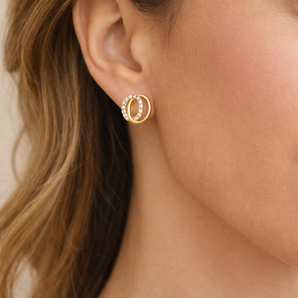 9ct Gold Double Oval CZ Stud Earrings