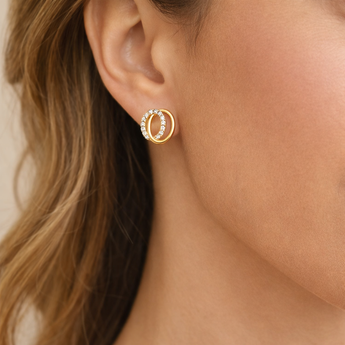 9ct Gold Double Oval CZ Stud Earrings