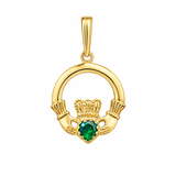 9ct Gold Emerald Cubic Zirconia Claddagh Pendant