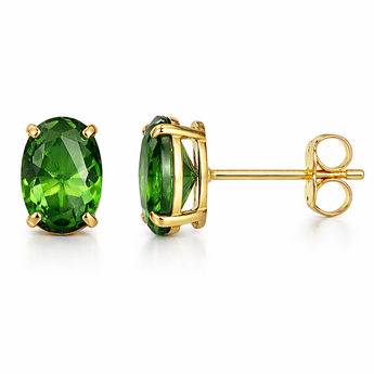 9ct Gold Emerald CZ Oval Stud Earrings