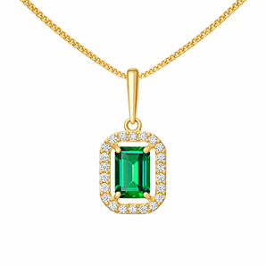9ct Gold Emerald Cubic Zirconia Pendant Necklace