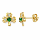 9ct Gold Emerald Green Cubic Zirconia Shamrock Stud Earrings