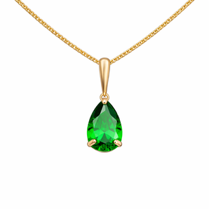 9ct Gold Emerald Pear Cubic Zirconia Pendant Necklace