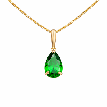 9ct Gold Emerald Pear Cubic Zirconia Pendant Necklace