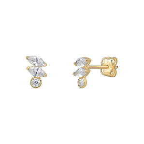 9ct Gold Cubic Zicronia Stud Earrings with an Irregular Design