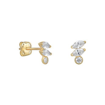 9ct Gold Cubic Zicronia Stud Earrings with an Irregular Design