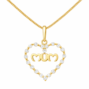 9ct Gold Mum Cubic Zirconia Pendant Necklace