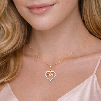 Urban Pizazz Model wearing a 9ct Gold Mum Cubic Zirconia Pendant Necklace