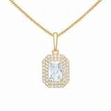 9ct Gold Oblong Halo CZ Pendant Necklace
